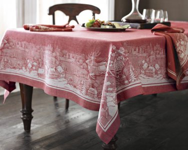 Williams Sonoma Classic Saint Nick Jacquard Red 108" Tablecloth