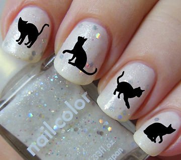 51 Nail Art Decals - Black CATS 2 Cat Lovers Waterslide Transfers Kittens