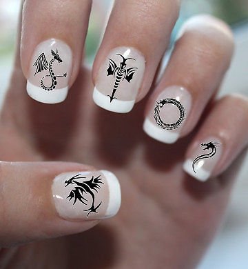 47 Tiny TRIBAL DRAGONS - Nail Decals Goth Water Transfer Nail Art Decals Sticker