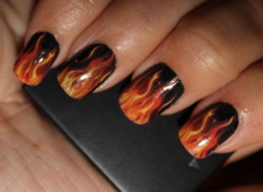 REAL FLAMES Full Nail Decals - Harley Motorcycle - Hot Rod Nail Wraps Nail Art