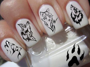 44 TRIBAL WOLVES and PAW Prints - Professional Results Nail Art Decals NOT vinyl