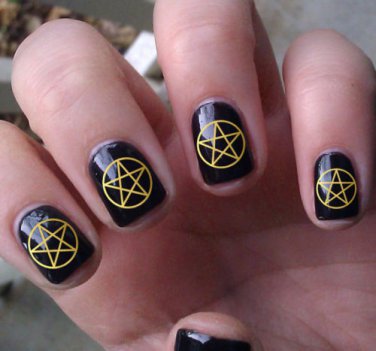 Nail Art Decals 80 Metallic Gold PENTACLE SYMBOLS Waterslide Wiccan Gothic Pagan