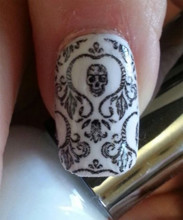 SKULL DAMASK Nail Art - Long and Short Nails PROFESSIONAL RESULTS - Not Stickers