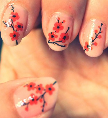 45 RED CHERRY BLOSSOMS - Waterslide Decals - Taoism Chinese Zen Nail art
