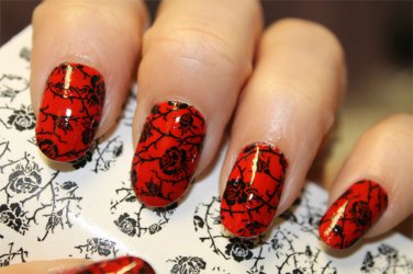 Full Nail Art Decal BLACK ROSES - Long or Short Nails - Waterslide Not Stickers