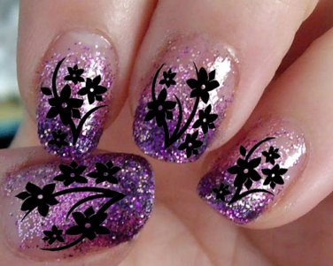 Black DAISIES / CHERRY BLOSSOMS Nail Art (DSB) Waterslide Decals - Not Stickers