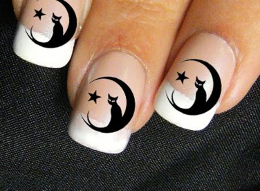 BLACK CAT in the MOON Nail Art (CIM) Cat Lovers Waterslide Decals - Not Stickers