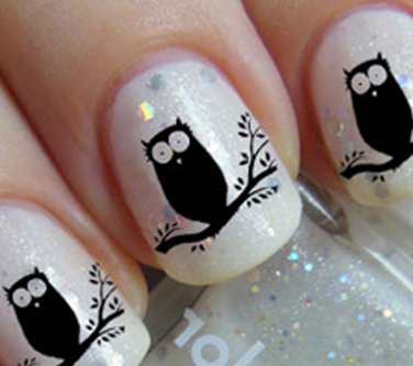 BLACK OWLS in a TREE Nail Art (OWT) WaterSlide Transfer Decals Not Stickers