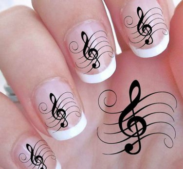 TREBLE CLEF Music Note Nail Art (MLB) G Clef with Lines - WaterSlide Decals
