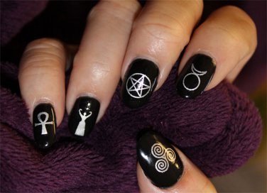 SILVER Mixed WICCAN SYMBOLS Nail Art (MWS) Waterslide Decals not Stickers