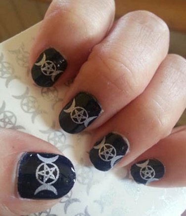 SILVER PENTACLE In Triple MOONS Nail Art (TMS) WICCAN Nail Art Waterslide Decals