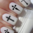 Gothic Black Crosses Nail Art (CRB) Waterslide Transfer Decals - Not Stickers