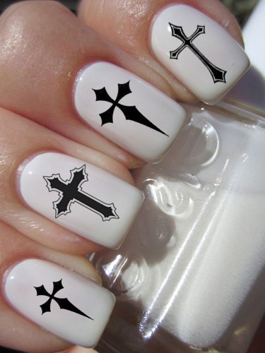 Gothic Black Crosses Nail Art (CRB) Waterslide Transfer Decals - Not Stickers