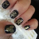 GOLD Mixed WICCAN SYMBOLS Nail Art (MWG) Pentacle Waterslide Decals Not Stickers