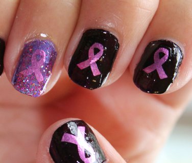 Metallic PINK RIBBONS Nail Art (PKR) Waterslide Decals - Breast Cancer Awareness