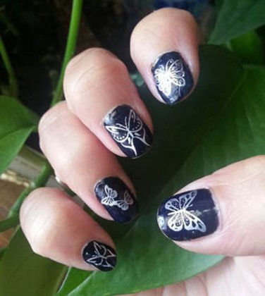 SILVER TRIBAL BUTTERFLIES Nail Art (BFS) Waterslide Transfer Decals Not Stickers