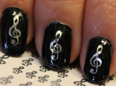 SILVER TREBLE CLEF Music Note Nail Art (GCS) G Clef - WaterSlide Decals