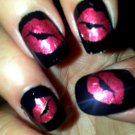 39 KISSING LIPS (KLR) Nail Decals Big Red Metallic Lipstick Lips 80's Nail Art