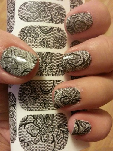 BLACK LACE Nail Art Decals (BLF) Long or Short Nails - Use over any Color Polish
