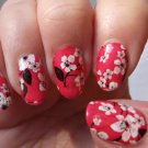 White CHERRY BLOSSOMS Nail Art (CBF) Full Nail Waterslide Decals not Stickers