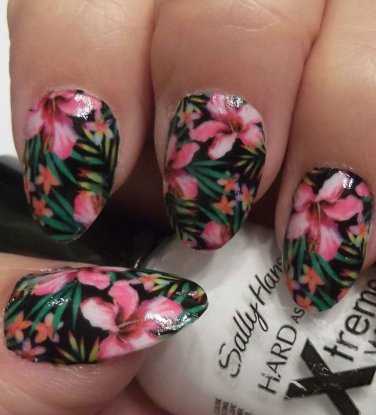 HIBISCUS FLOWERS (HBF) Full Nail Wrap Kawaii Tropical Waterslide Transfers