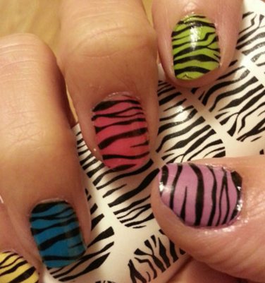 ZEBRA / TIGER STRIPES Nail Art (ZTB) Full Nail Wrap -Long and Short Nails Decals