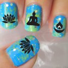 BUDDHIST Nail Art Decal (BX1) Diwali LOTUS CANDLE BUDDHA Waterslide Decals Black