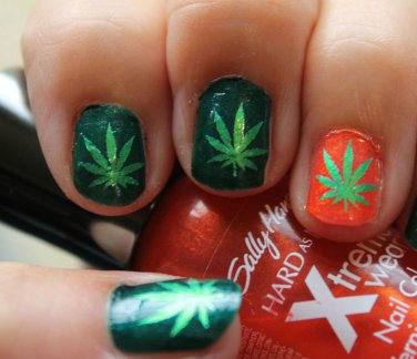 Metallic POT LEAVES Nail Art (PTM) GREEN Pot Leaf MARIJUANA Waterslide Decals