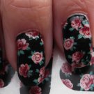 PINK ROSES Nail Art on Black (PRB) Full Nail Wrap Waterslide Decals Not stickers