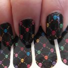 TINY Colorful SKULL Nail Art Pattern on Black (SKP) Full Nail Wrap Waterslide