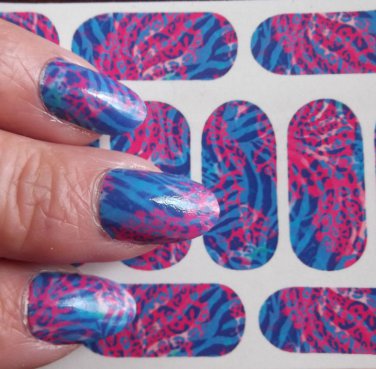 Pink and Blue ANIMAL PRINT Nail Art Decals (APB) Tiger Leopard Print Waterslide