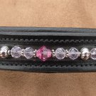 Horse Size 16" Beaded Black Padded Leather BrowBand - Pink
