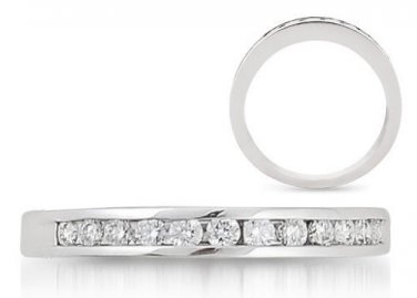 CHANNEL SET 0.10CT ROUND CUT DIAMONDS HALF ETERNITY WEDDING RING , 9k WHITE GOLD