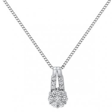 0.51ct F/VS Round Brilliant Cut Diamond Pendant & 16" Chain in 18k White Gold