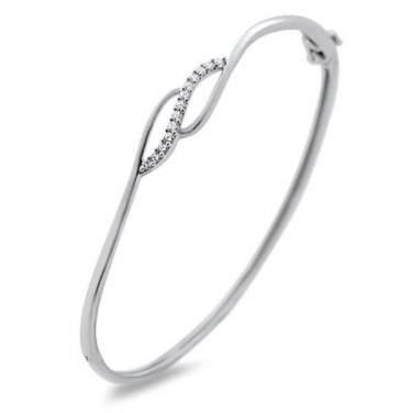 F/VS 0.20ct Round Brilliant Cut Diamonds Bangle,18K White Gold Fully Hallmarked
