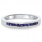 0.30ct Blue Sapphire Half Eternity Wedding Ring in 9k White Gold,UK Hallmarked