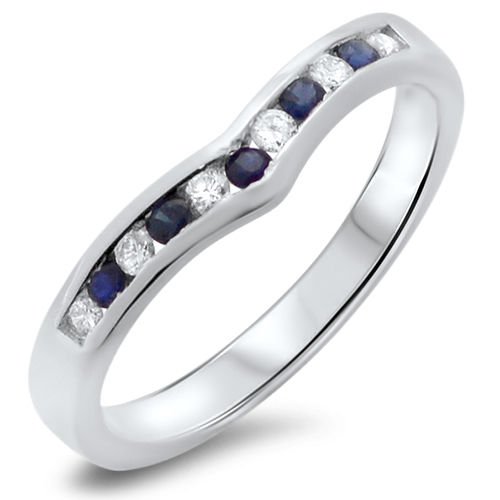 0.23ct Blue Sapphire & Diamonds Wishbone Shaped Half Eternity Ring,9k 