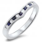 0.23ct Blue Sapphire & Diamonds Wishbone Shaped Half Eternity Ring,9k White Gold