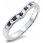 0.23ct Blue Sapphire & Diamonds Wishbone Shaped Half Eternity Ring,9k White Gold