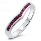 0.33ct Ruby Wishbone Shaped Half Eternity Wedding Ring in 9k White Gold