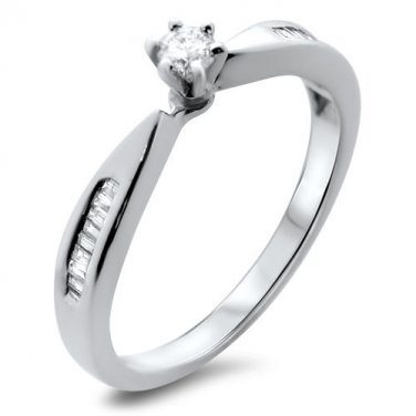 0.25ct Round Brilliant & Baguette Cut Diamond Engagment Ring In 9K Yellow Gold
