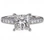 E-F/SI PRINCESS CUT SOLITAIRE & ROUND DIAMONDS ENGAGEMENT RING,WHITE GOLD,EGL