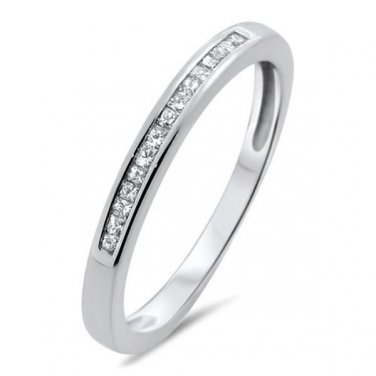 0.15ct Channel Set Princess Cut Diamond Half Eternity Wedding Ring,9k White Gold