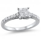18k White Gold  E-F/SI  0.70 ct Princess Cut & Round Diamonds Engagement Ring