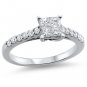 18k White Gold  E-F/SI  0.70 ct Princess Cut & Round Diamonds Engagement Ring