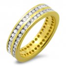 9k Yellow Gold, 1.60 carat Double Row Round Diamonds Full Eternity Wedding Ring