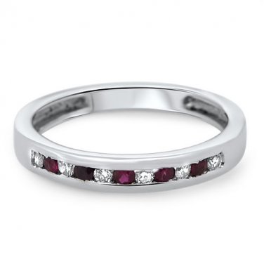 9k White Gold  0.25 carat Pink Sapphire & Round Diamonds Half Eternity Ring