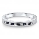 9k White Gold 0.25 ct Blue Sapphire & Round Diamonds Half Eternity Ring
