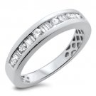 F/VS 0.46ct Baguette & Round Diamonds Half Eternity Ring in 18K Solid White Gold