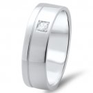 6.75 mm 18k Solid White Gold Men's  F/VS 0.07 ct  Round Cut Diamond Wedding Ring